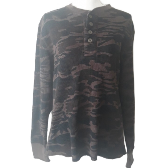 Retro Old Navy Camo Thermal Long Sleeve Henley Shirt - Men's Large Camo Shirt - Picture 5 of 12